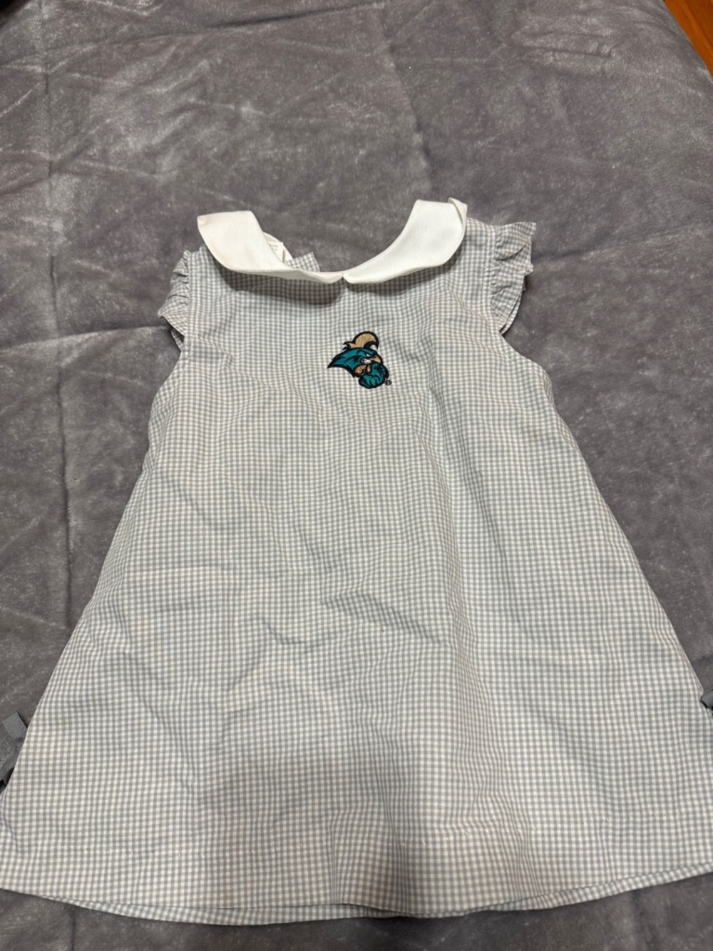 Girls' Light Blue Gingham Peter Pan Collar Dress